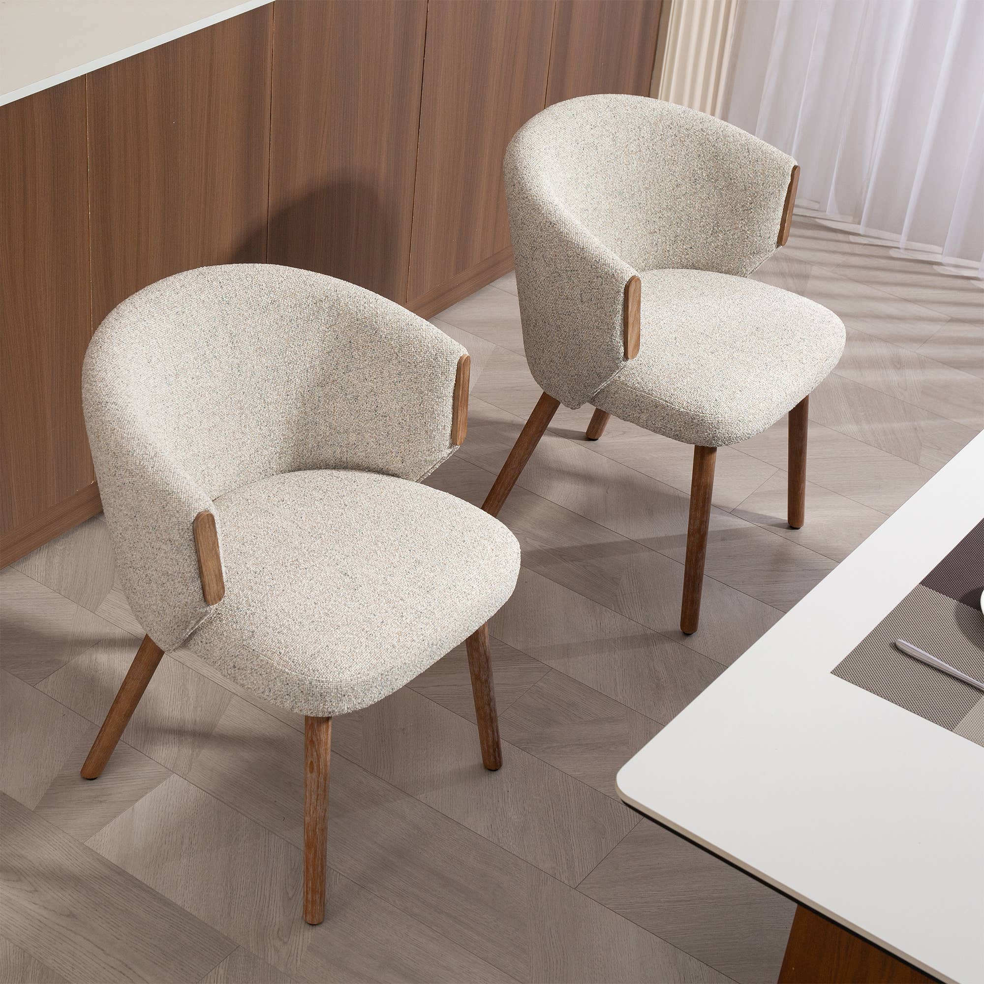 Glamour Home - Wholesale Chair - Set of 2 Bernice Beige Washed Boucle Fabric Dining Chair8