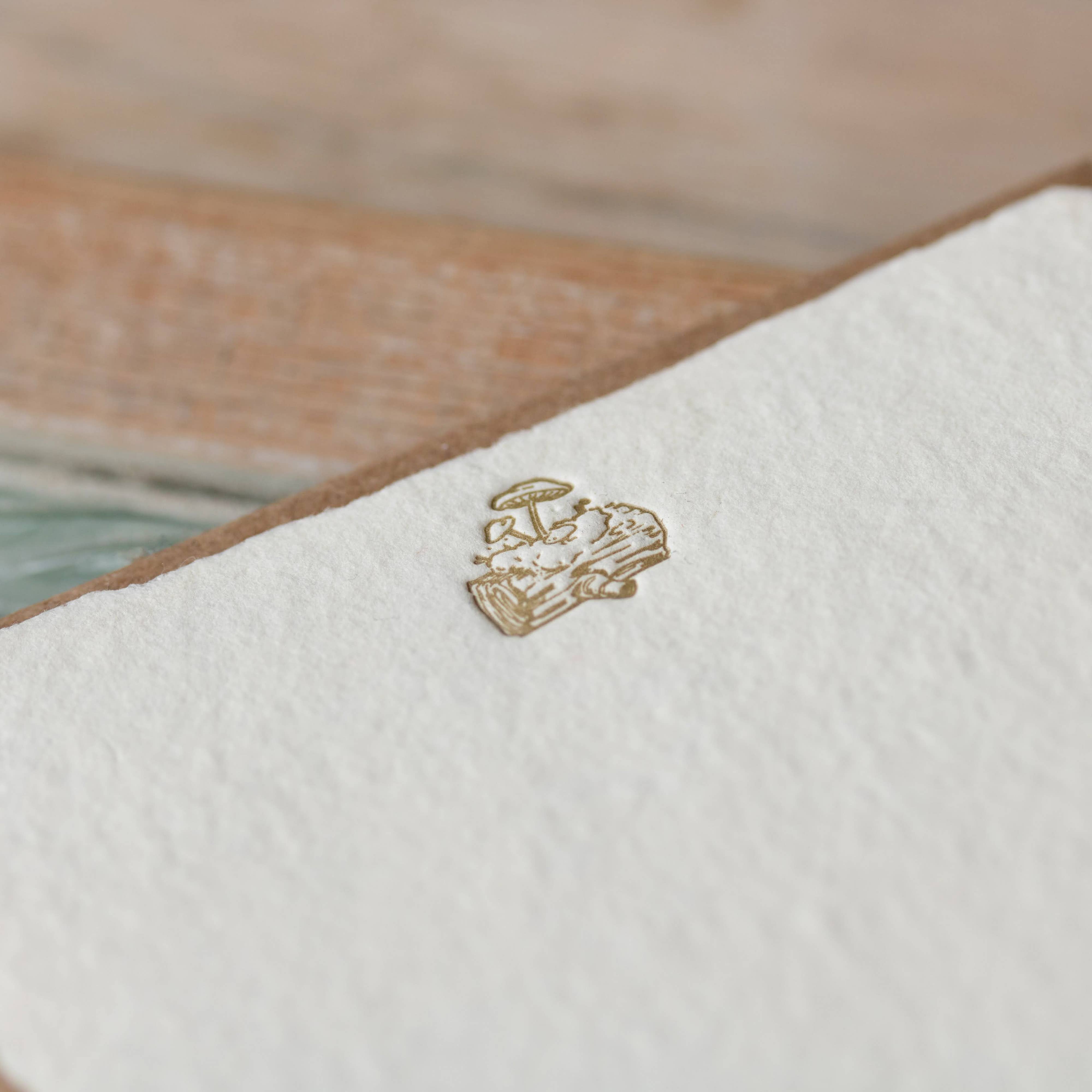 Oblation Papers & Press - Wholesale Stationery/Notecard Set - Mushroom Log Deckled Handmade Paper Letterpress Note1
