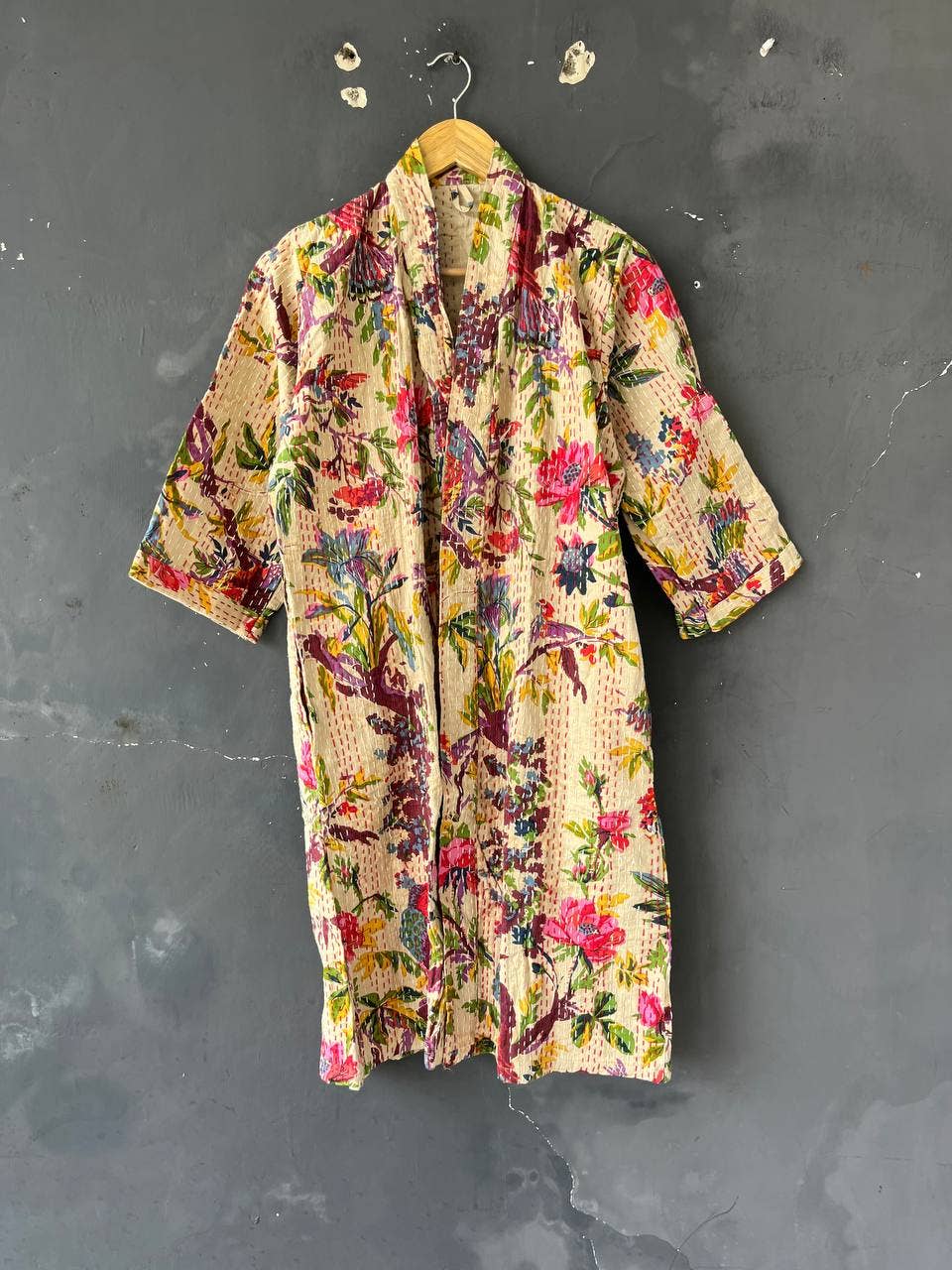 Bhawana Handicrafts - Vente Peignoir – femme - Peignoir à imprimé d'oiseaux, tenue de nuit, costume de bain, robe Kantha