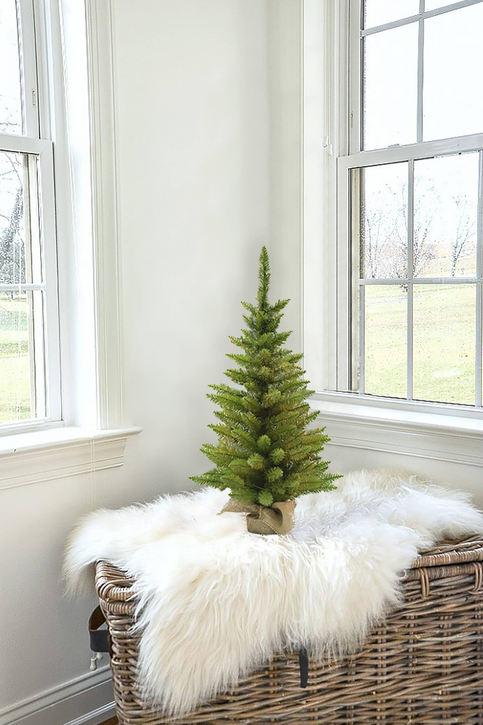 3' Green Tabletop Tree with Burlap Wrapped Base, 105 Tips for wholesale on Faire1