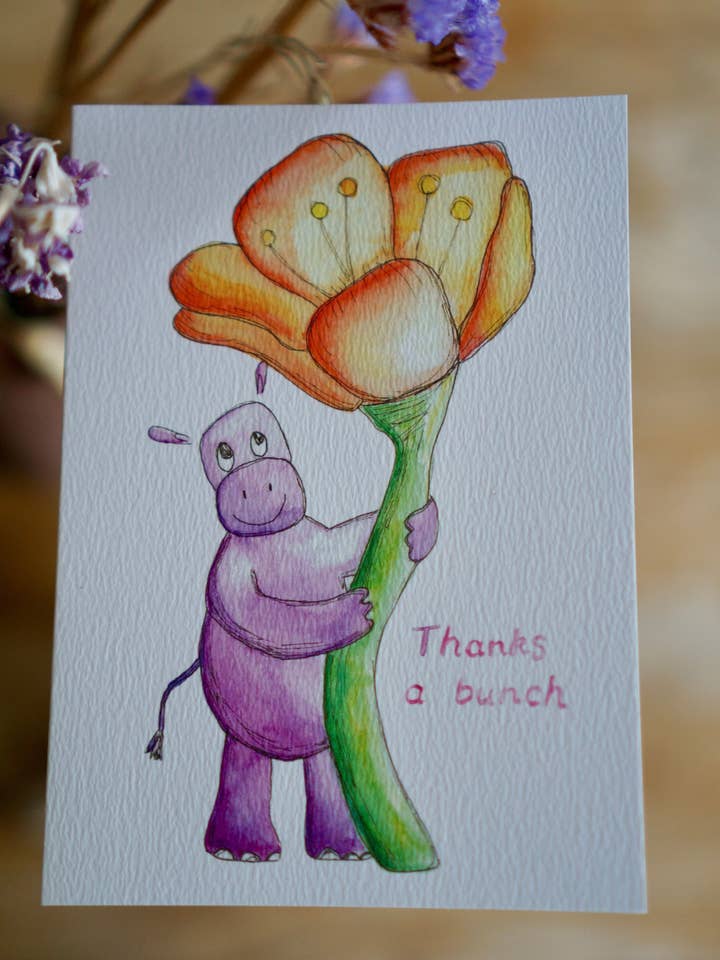 Thanks a bunch hippo card for wholesale by Bowlt Studios