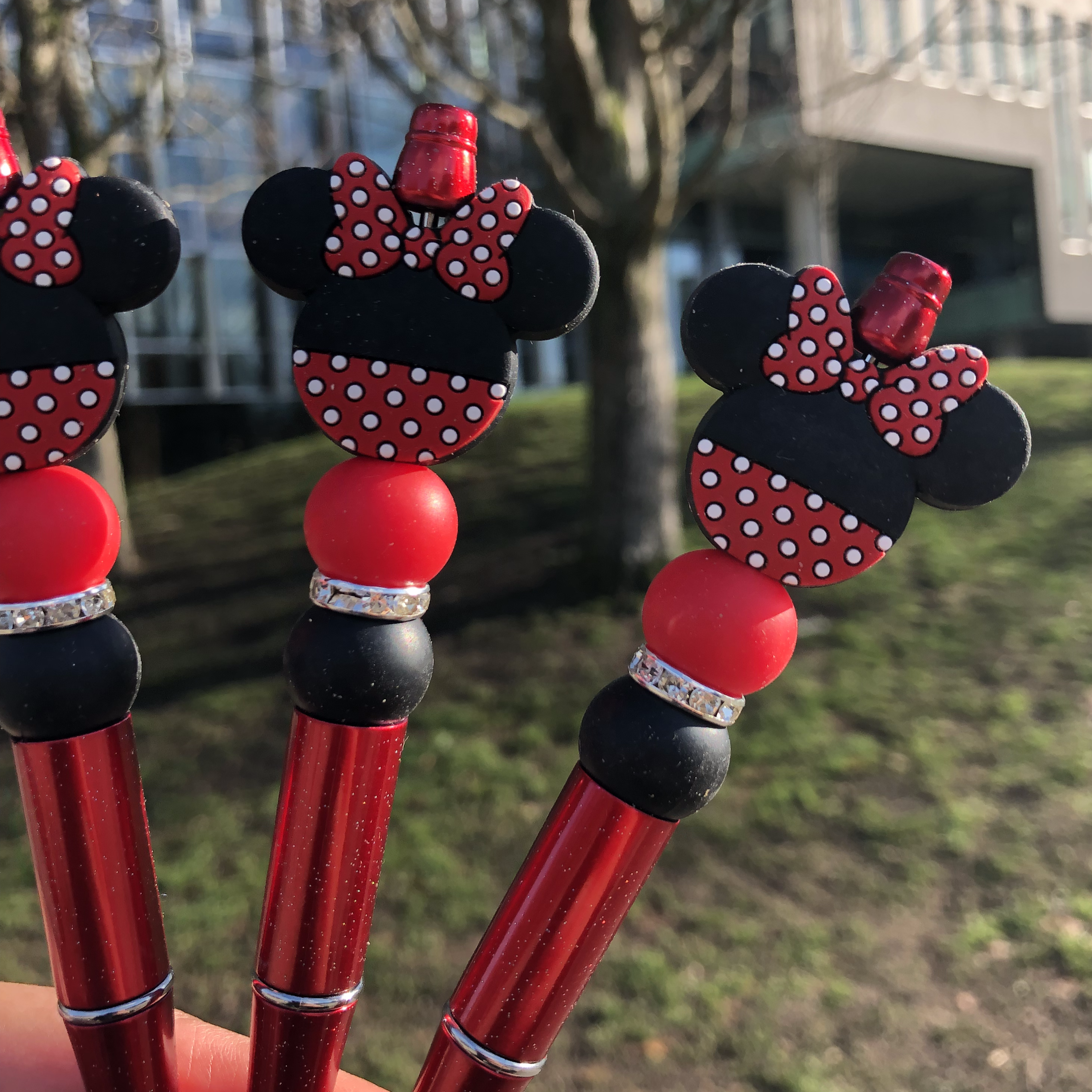 Amy Designs – Engroshandel Pen – Rød Minnie Mouse Beaded Pen 1