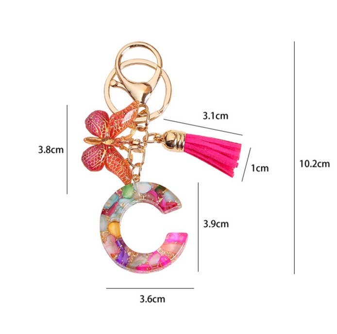 MKS America - Wholesale Keychain - Women's - Glitter Butterfly 26 English Letter Tassel Resin Keychain27