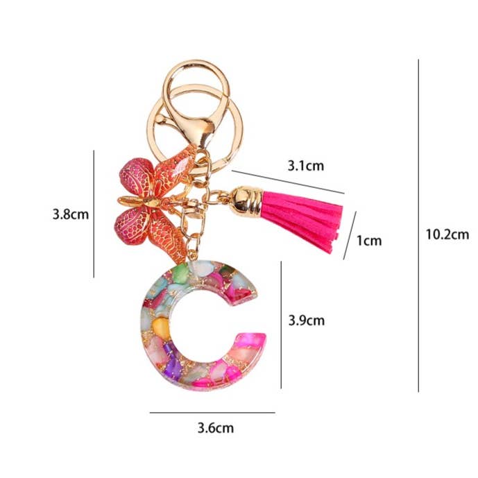 MKS America - Wholesale Keychain - Women's - Glitter Butterfly 26 English Letter Tassel Resin Keychain27