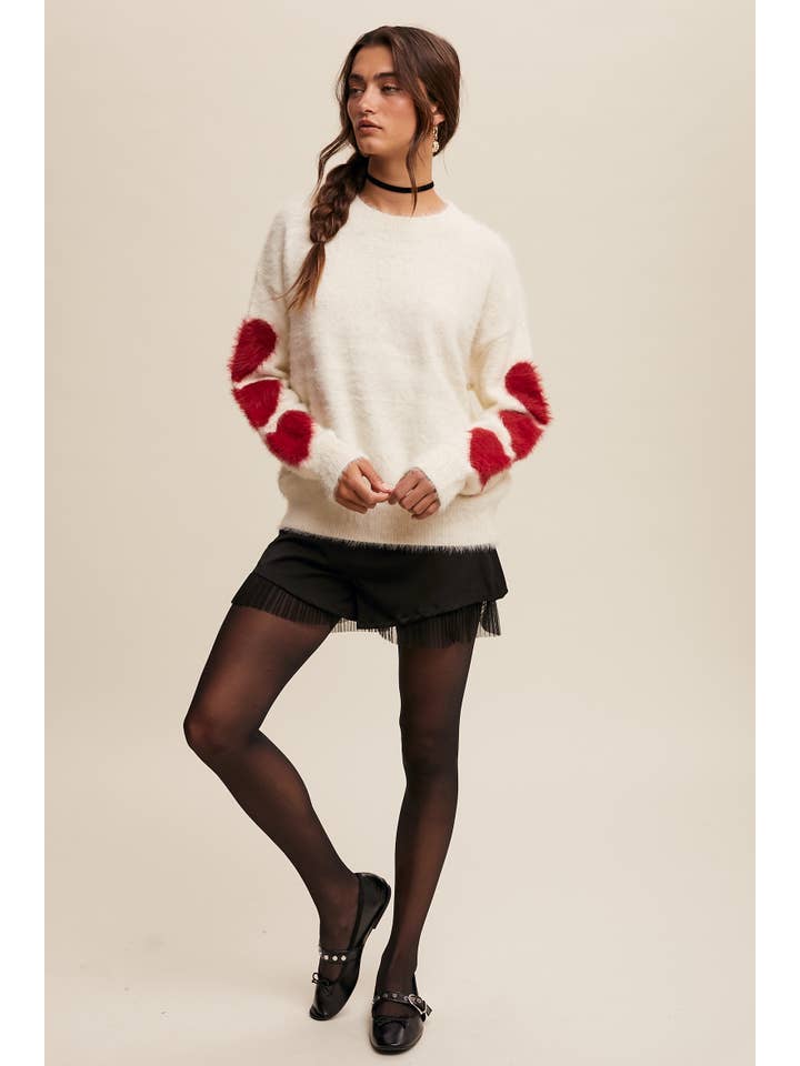Listicle - Wholesale Knit Sweater - Women's - Fuzzy Heart-Sleeve Pullover Sweater LSW087231