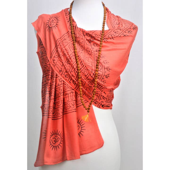 OMSutra – Cachecol - Mulher por atacado – OM Hand Block Bhakti Yoga Oração Sânscrito Hindu Mantra Shawl8