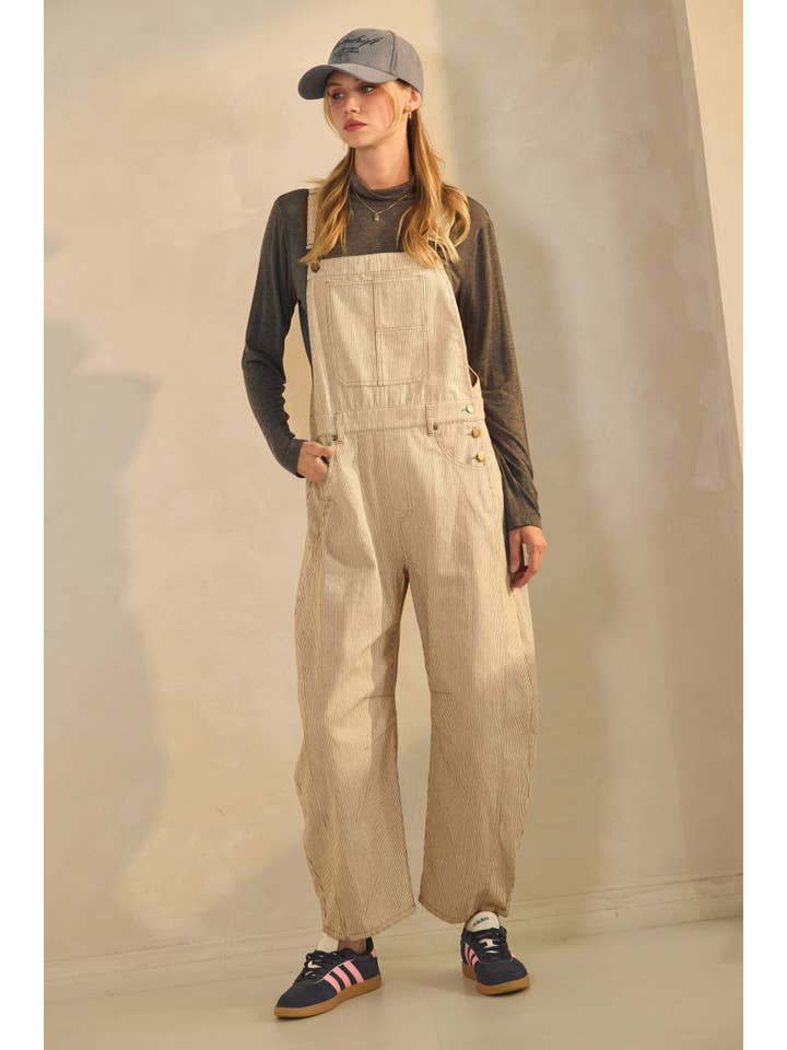 Oddi - Wholesale Overalls - Women's - Pinstriped Barrel-leg Overalls6