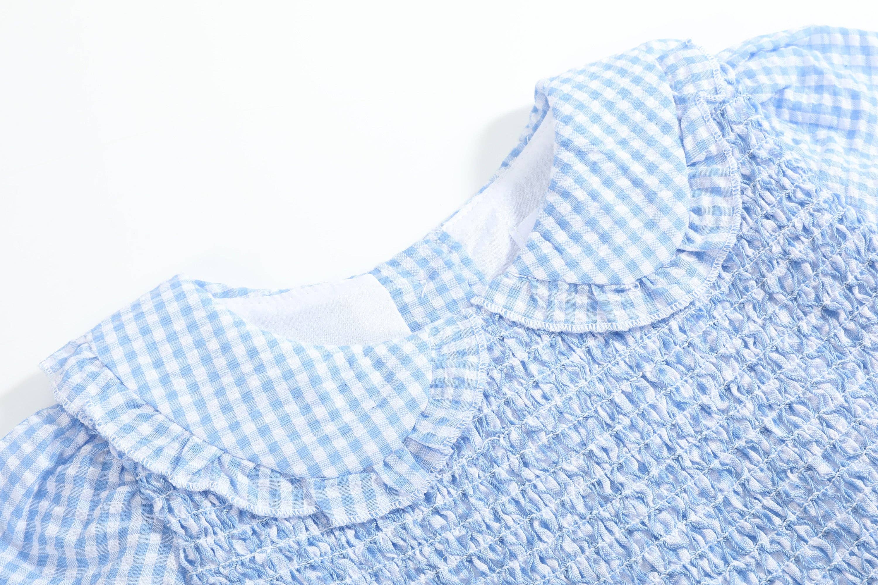 Lil Cactus - Wholesale Dress - Kids - Light Blue Gingham Smocked Dress6