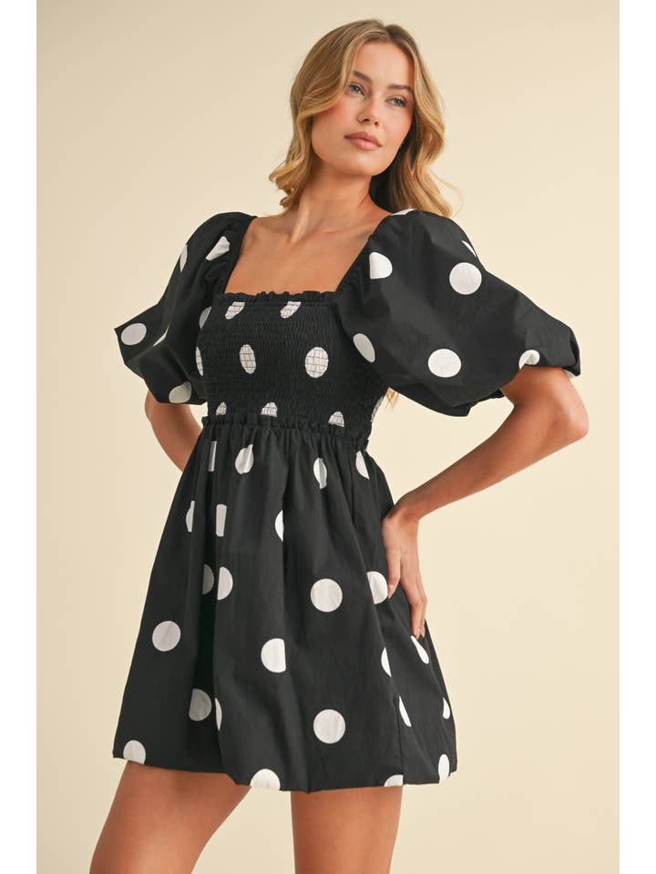 Klesis - Wholesale Dress - Women's - ID8624 PUFF SLEEVE POLKADOT BUBBLE MINI DRESS