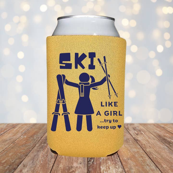 Can Cooler- Ski Like a Girl Koozie for wholesale by Spruce Seed