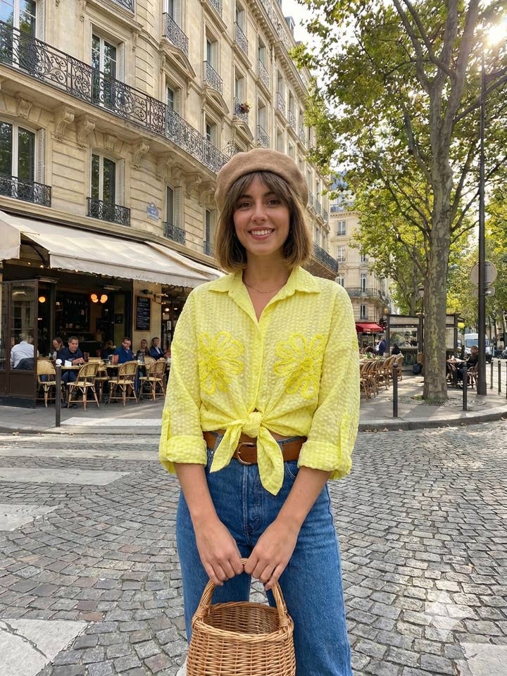 Blouse with Vichy check pattern 1051 B for wholesale by LINEN & COTTON HOUSE