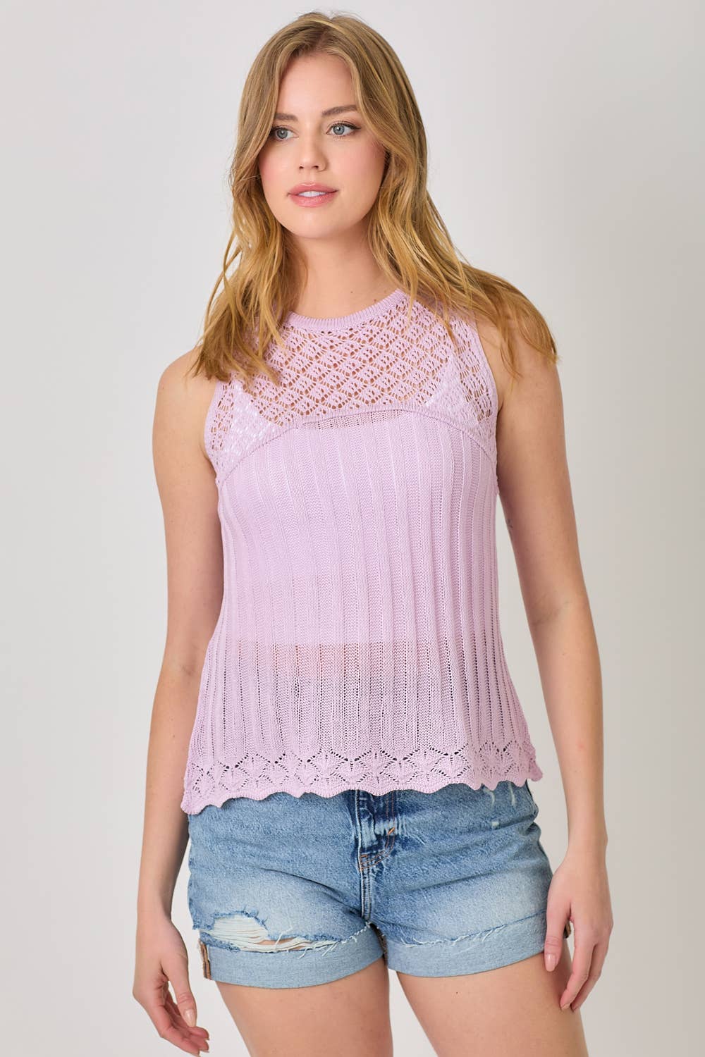 Mystree - Wholesale Knit Top - Women's - 60948 Crochet Yoke Sleeveless Sweater Top 15