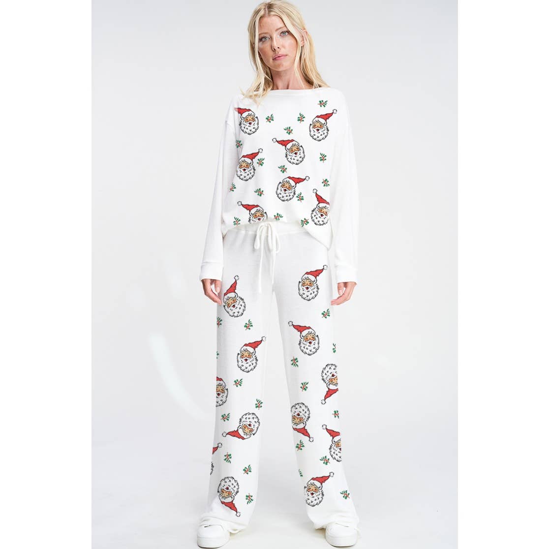 Phil Love - Wholesale Graphic Sweatshirt - Women's - Santa all over print soft lounge wear set 16