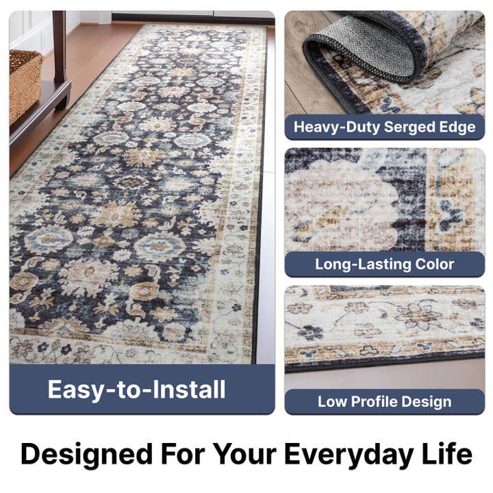 Well Woven - Wholesale Area Rug - Elle Basics Gala Oriental Easy-Clean Washable Rug by Well Woven - Durable, Non-Slip, Low-Profile Design for Home Comfort
