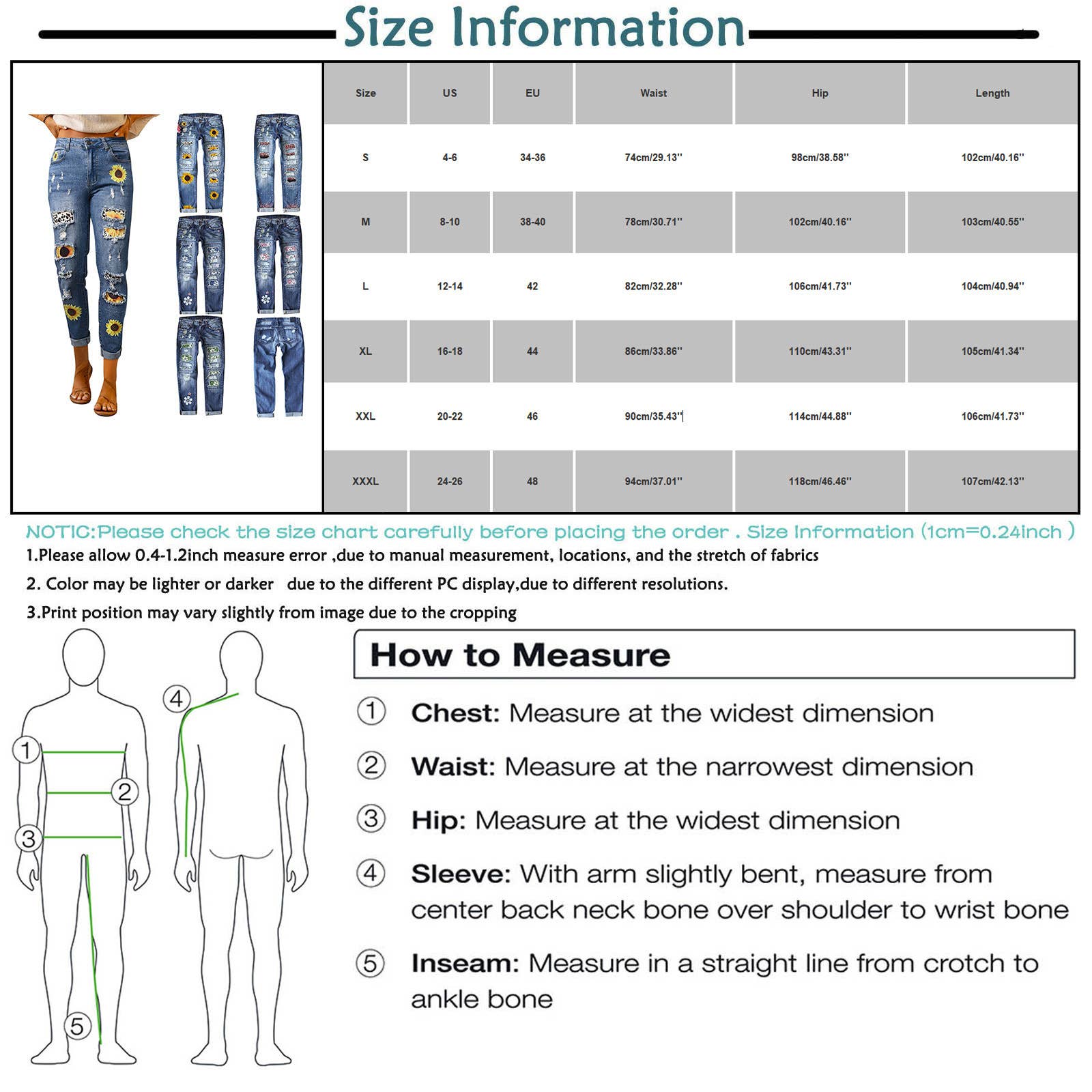 Tourtiwi – wholesale Jeans - Dam – Damjeans med blommigt tryck och slitningar25