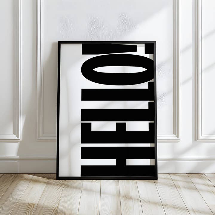 HEJ | Sort og Hvid Fed Typografi Print for engroshandel hos Belter Prints