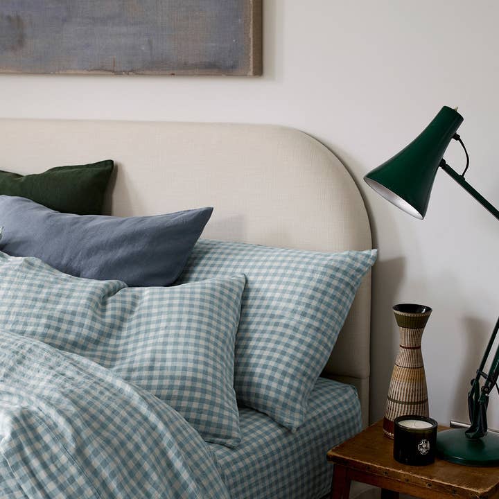 Piglet in Bed USA - Wholesale Bedding Pillowcase/Sham - Warm Blue Gingham 100% Linen Pillowcases (Pair)0