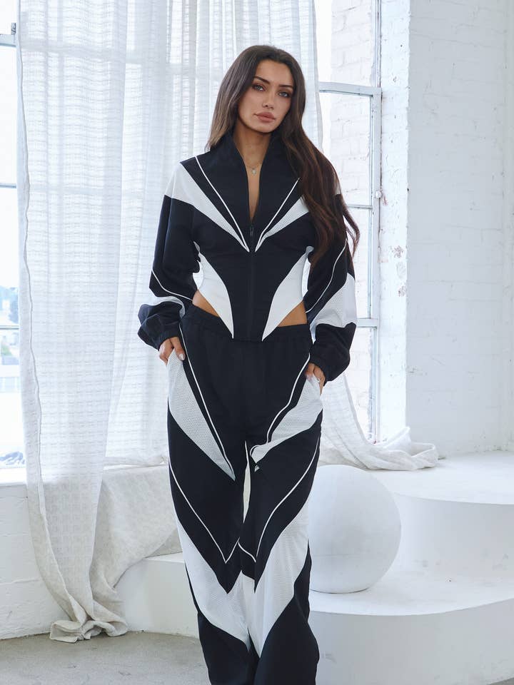 Nylon & mesh contrast track pants for wholesale by No Vacancy