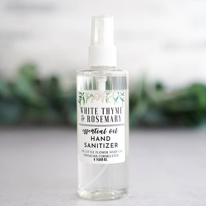 The Little Flower Soap Co - Wholesale Hand Sanitizer - Hand Sanitizer Spray 4oz Bottle - White Thyme & Rosemary
