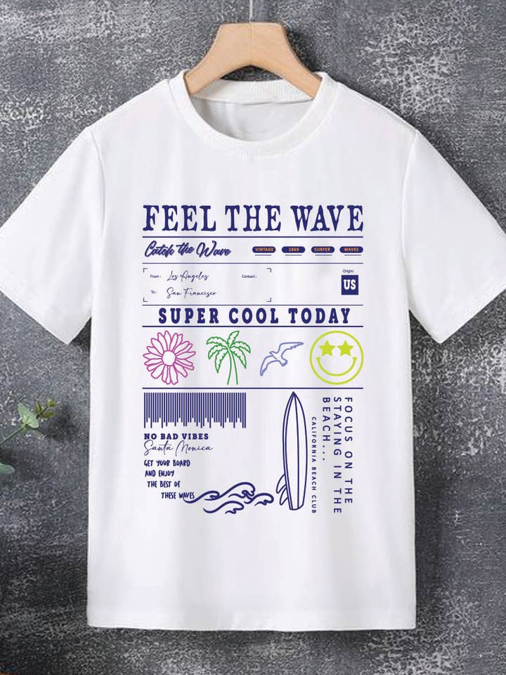 L1021 - FEEL THE WAVE grafisk t-shirt för wholesale av KNOCK ON THE STYLE