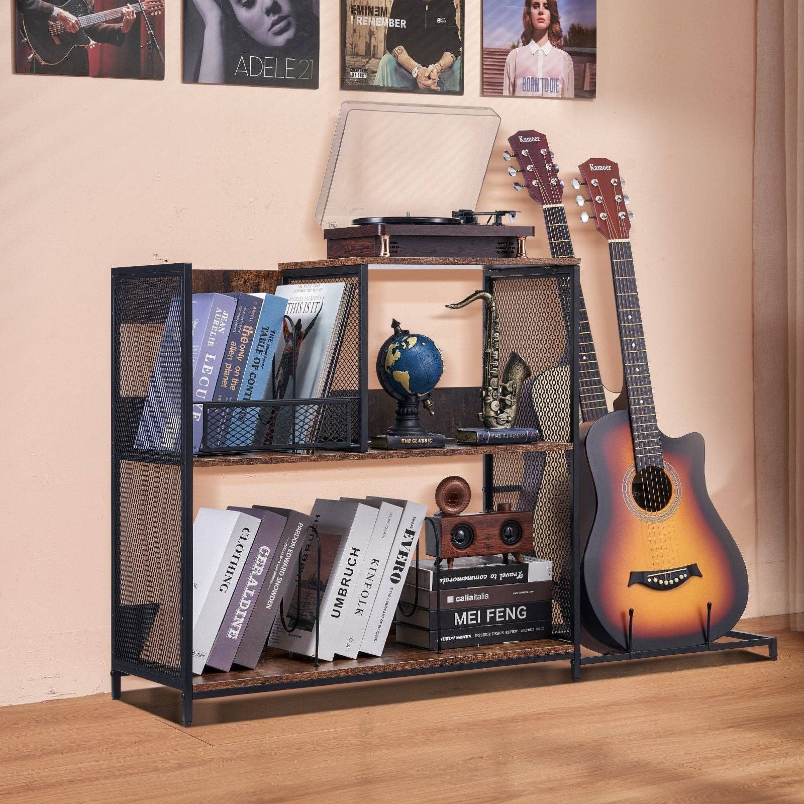 Hard Rock Health Stores - Wholesale Retailer Display Stand/Case - Record Player Stand 3-Tier Metal Turntable Stand with Guitar Store Black7