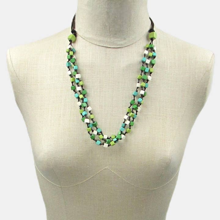 Megan green turquoise and white 3 strand metal free necklace for wholesale by Katie and Company