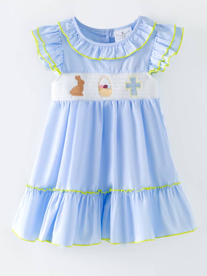 Girls Blue Easter Smocked Dress for wholesale by The Hair Bow Company