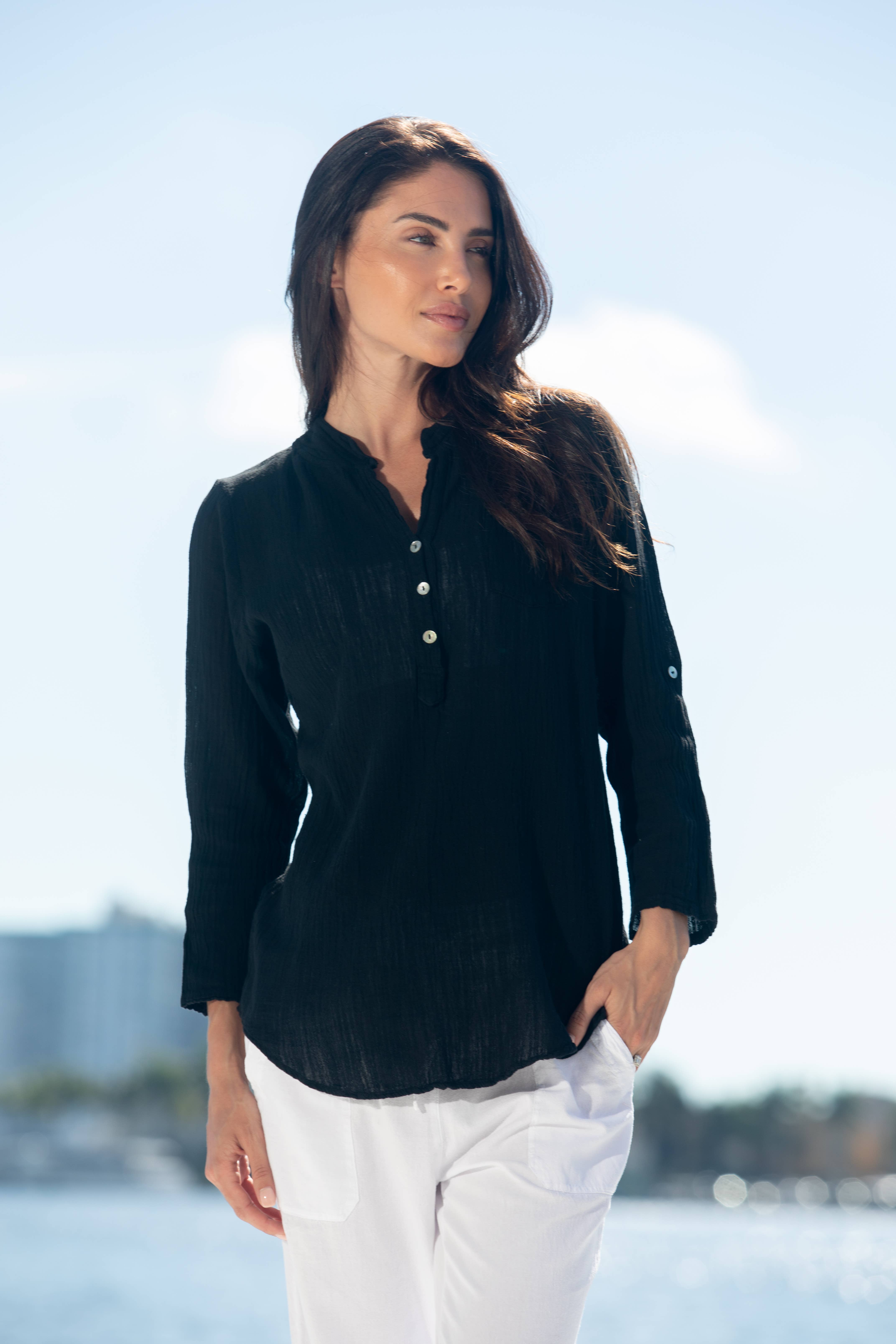 Cotton Natural - Venta al por mayor Camisa con botones - Mujer - Linda Top4