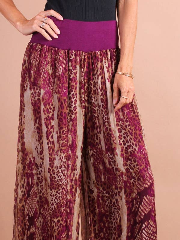 Gigi Moda - Vente Pantalon – femme - Pantalon fendu en soie à imprimé bohème0