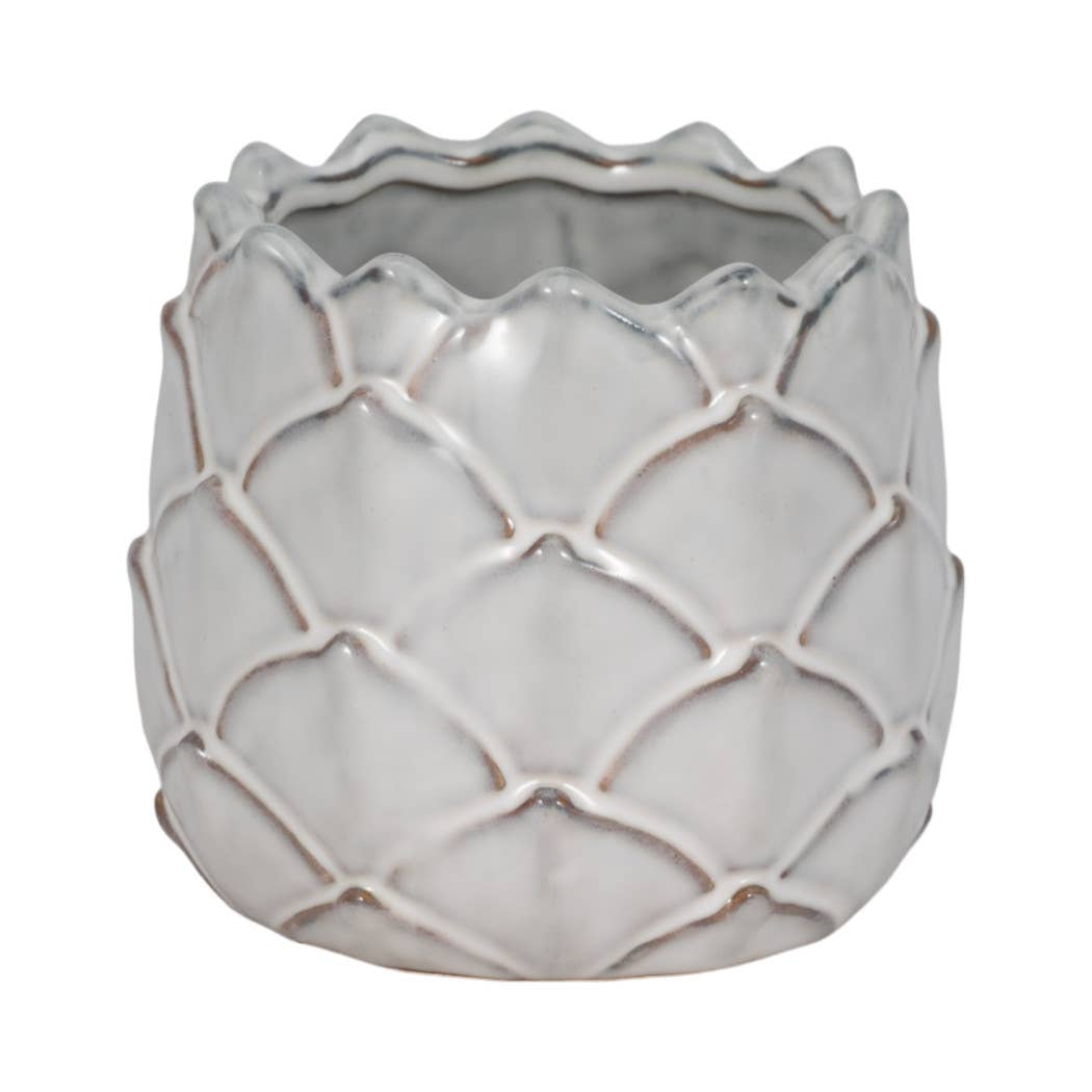 Sagebrook Home - Wholesale Plant Pot - Ceramic Rounded Silhouette Artichoke Planter - White, 5 in.5