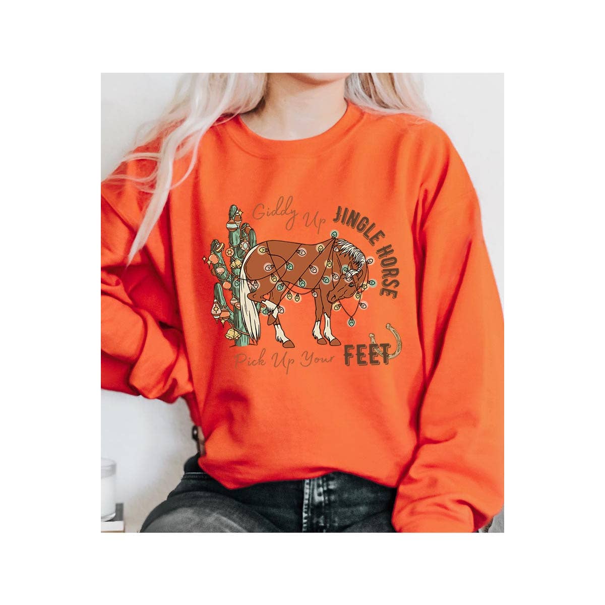 COLORBEAR – Engroshandel Grafisk Sweatshirt - Dame – Giddy Up Jingle Horse jule-unisex sweatshirt med fleece4