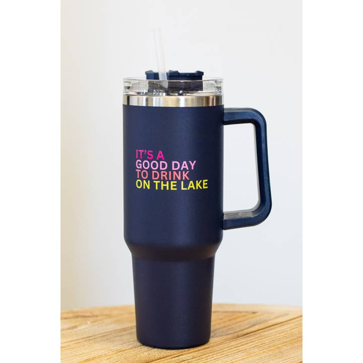 Panache Apparel Co. - Wholesale Insulated Mug/Tumbler - 40oz Navy Drink On The Lake Tumbler