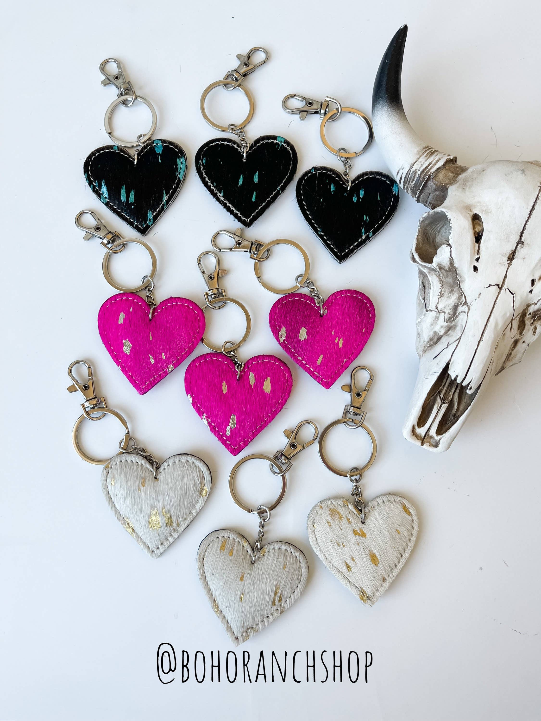 Boho Ranch Shop - Wholesale Keychain - Women's - Western Heart Cowhide Hairon Keychain7