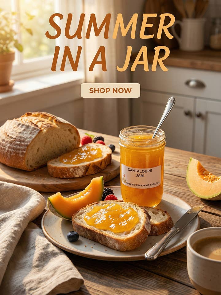 Organic Cantaloupe Jam: Small Batch (8 oz Jar) for wholesale by Chesapeake Farms LLC