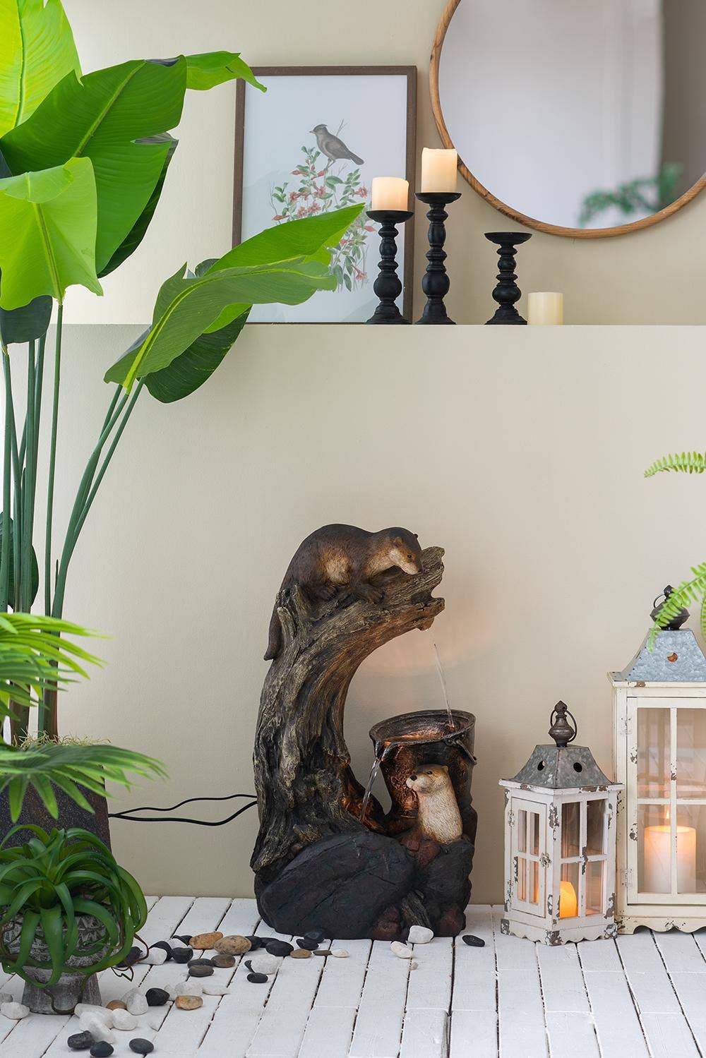 A&B Home Group Inc. - Wholesale Outdoor Ornament/Decor - 16.9x15x31.3" Decorative Water Fountain w Otter & LED -Brown3