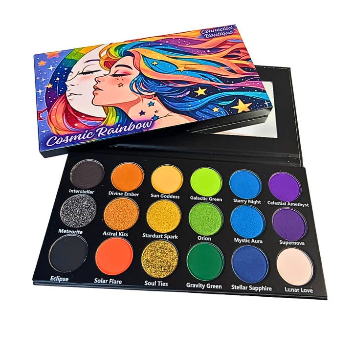 Connected Boutique - Wholesale Eyeshadow Palette - Cosmic Rainbow 18‑Shade Eyeshadow Palette – Celestial Hues & Glitter2
