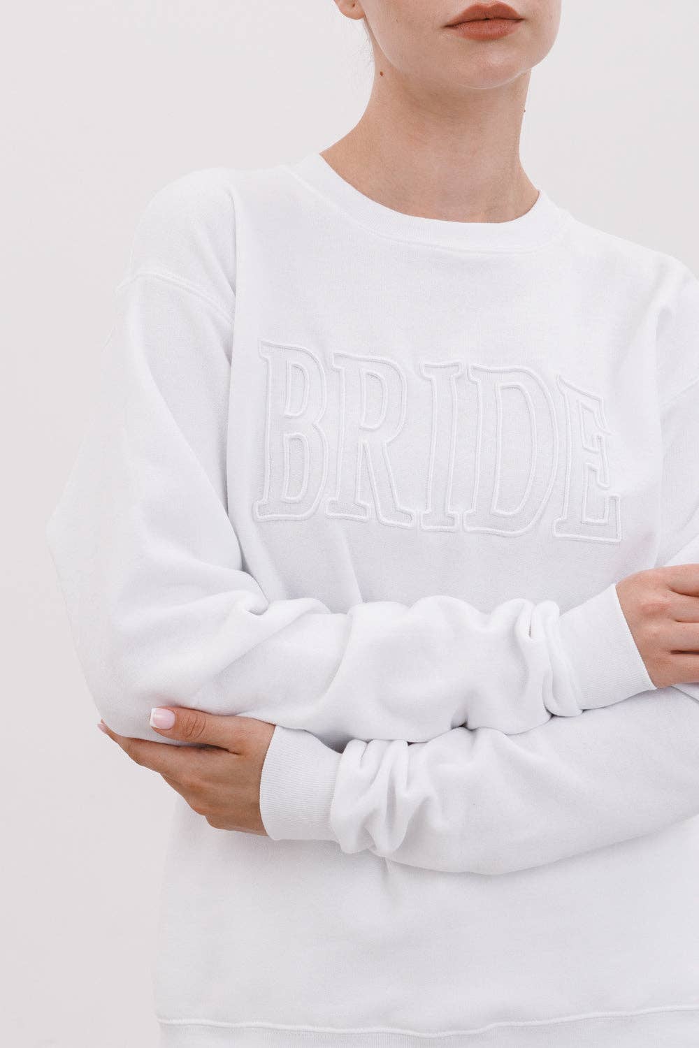 Heirloom Bridal Company - Wholesale Graphic Sweatshirt - Women's - Hollow BRIDE Embroidered Sweatshirt