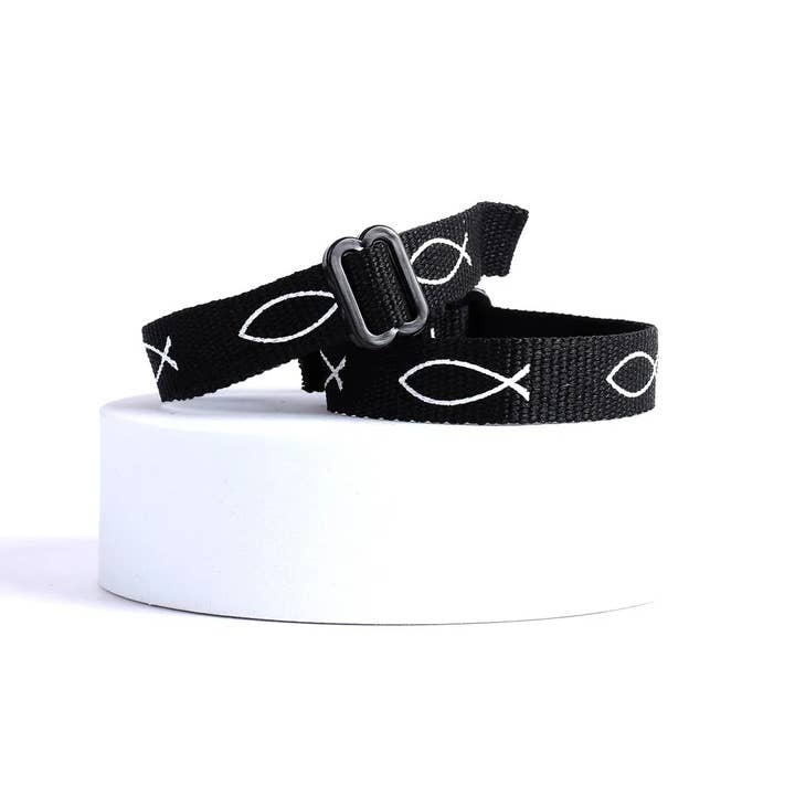 Swanson Christian Products - Wholesale Woven/Braided Bracelet - Bracelet Woven Fish Black Pk48