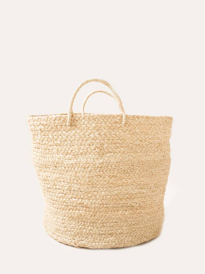 Medium Braided Raffia Basket Natural for wholesale by Indego Africa