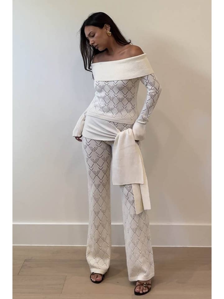 2 Piece Knit Off The Shoulder Top W/ Pants Set for wholesale by Et Clet