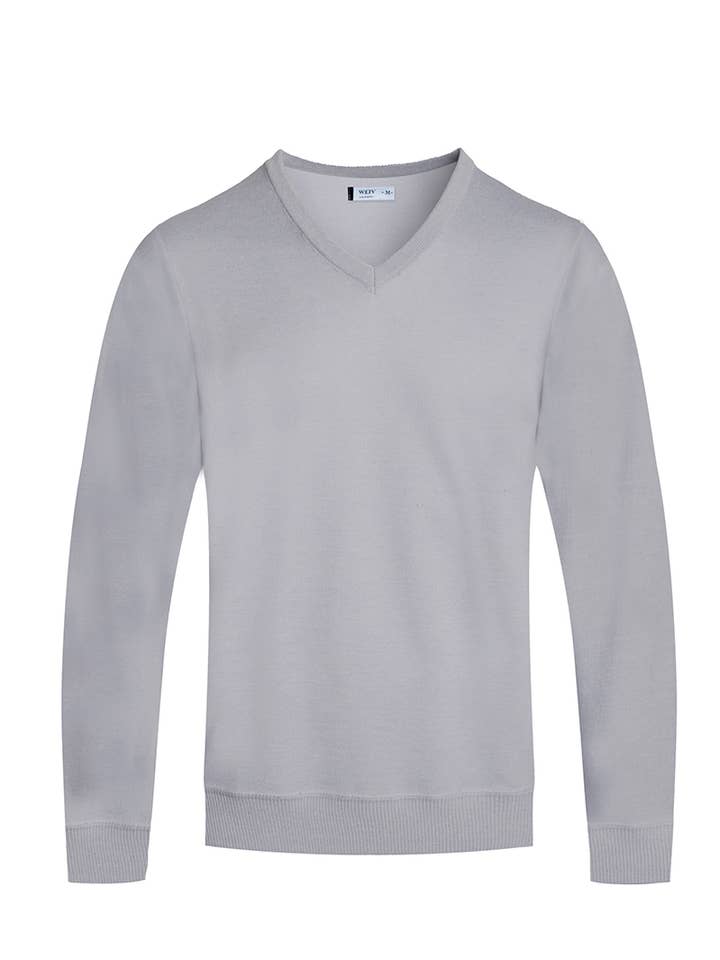 Pull col V uni pour homme - Gris pour la vente par WEIV