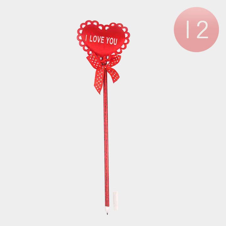 Sensibling Corp. - Wholesale Pen - 12PCS - I LOVE YOU Message Heart Plush Doll Bow Tip Ball Pens