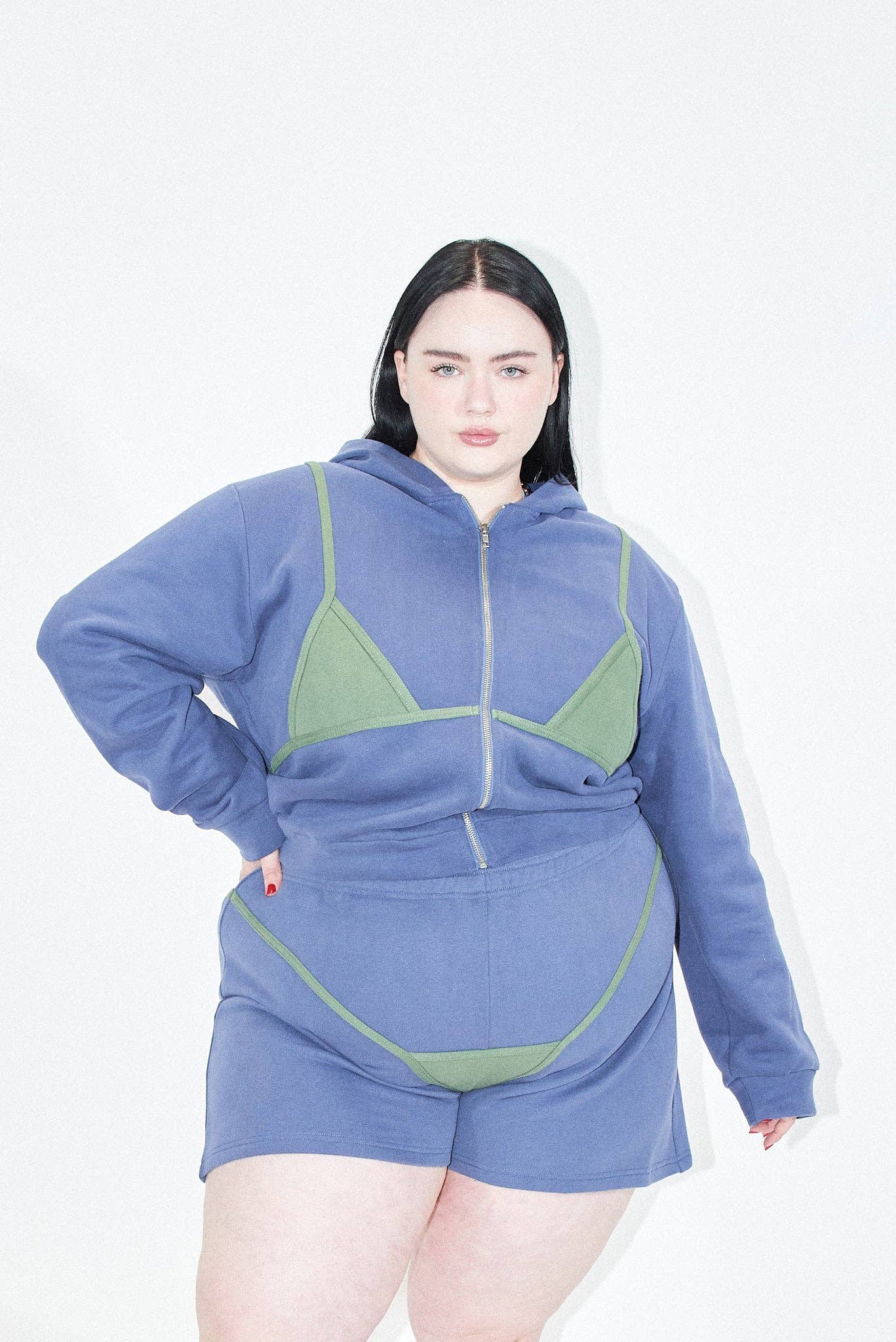 Fashion Brand Company - Wholesale Hoodie - Women's - Bikini Bod Zip-up Sweatshirt Blue/Green6