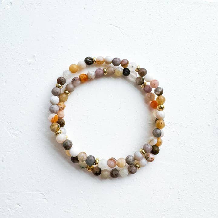 Bamboo Leaf Agate Gold Filled Beaded Bracelet for wholesale by Hello Heather