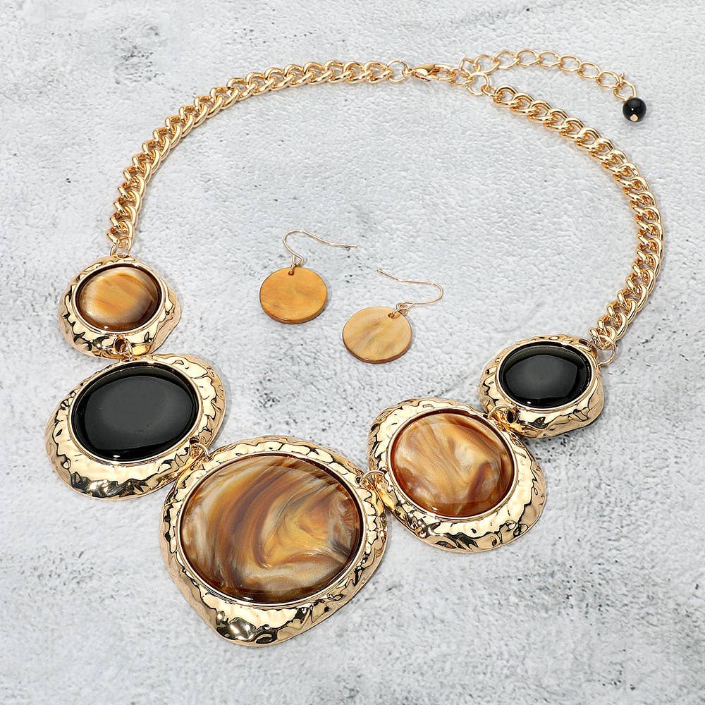 Sensibling Corp. - Wholesale Jewelry Set - Chunky Sparkled Celluloid Acetate Round Plate Link Statement Necklace7