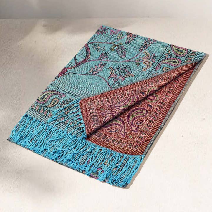 Sensibling Corp. – Großhandel Schal – Damen – Pashmina-Schal mit Paisley-Baum-Muster und metallischen Vögeln