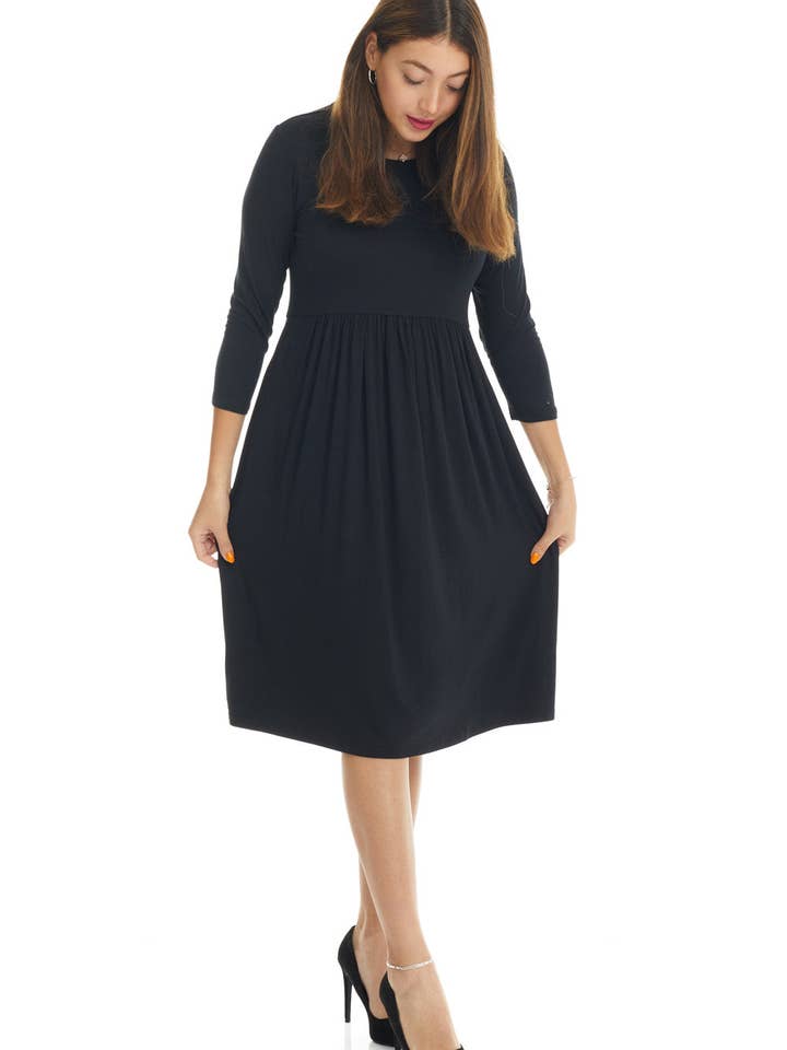 Empire Waist Below the Knee Dress with Pockets 'Rachel' EX803195 for wholesale by Esteez LLC