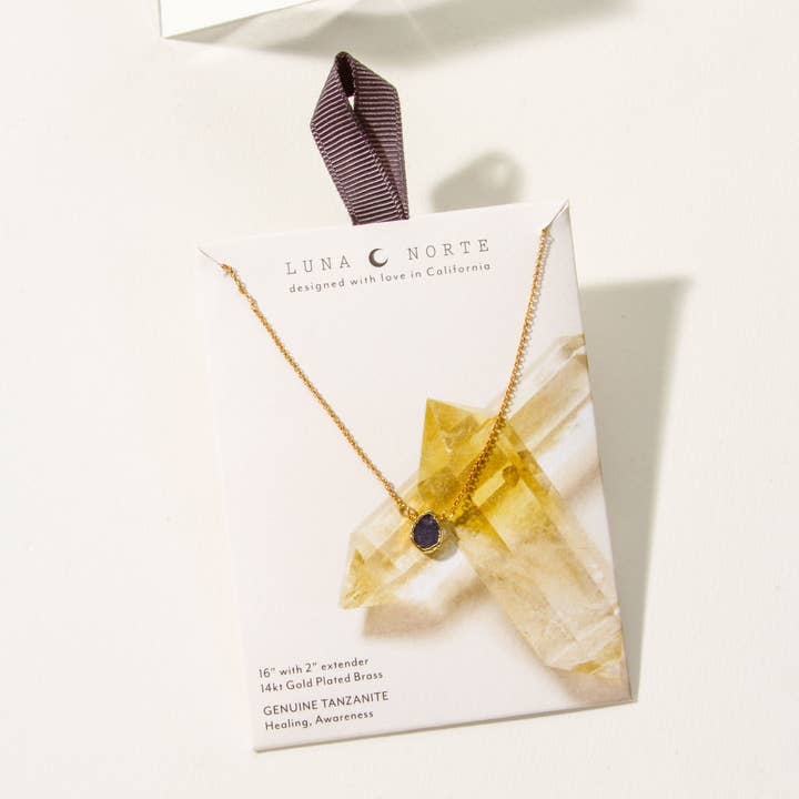 Luna Norte - Wholesale Pendant/Charm Necklace - Gold Delicate Gemstone Necklace- Tanzanite