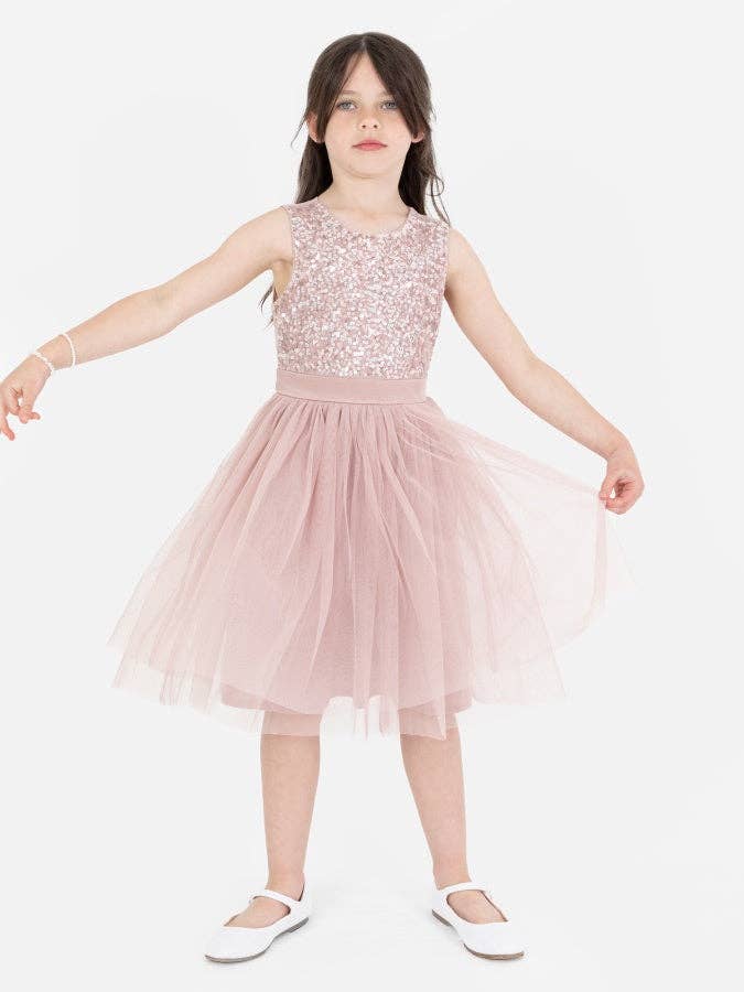 Mini Maya Frosted Pink Zartes Pailletten-Midikleid mit Schleife für den Großhandel von Plaza Collection Ltd