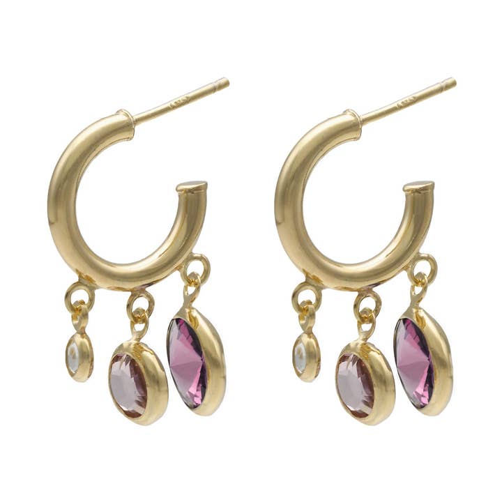 Basic hoop earrings with crystal in gold-plated silver for wholesale by Victoria Cruz